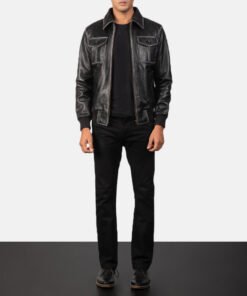 Men's Aaron Black Leather Bomber Jacket