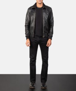 Men's Air Rolf Black Leather Bomber Jacket