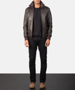 Men's Air Rolf Brown Leather Bomber Jacket