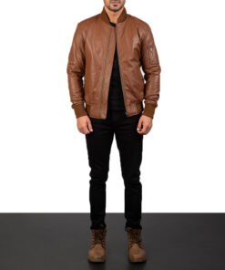 Men's Bomia Brown Leather Bomber Jacket