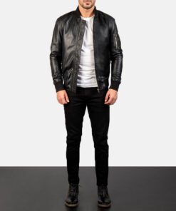Men's Bomia Black Leather Bomber Jacket