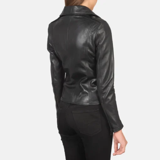 Women's Flashback Black Leather Biker Jacket - Image 3