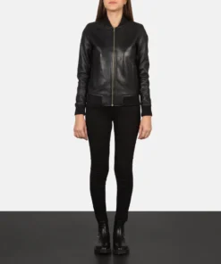 Women's Bliss Black Leather Bomber Jacket