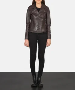 Women's Flashback Maroon Leather Biker Jacket