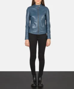 Women's Kelsee Blue Leather Biker Jacket