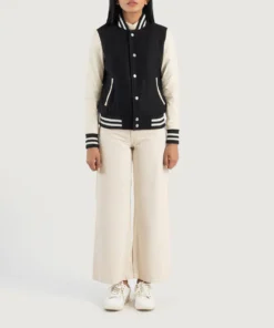 Women's Savant Black & White Hybrid Varsity Jacket